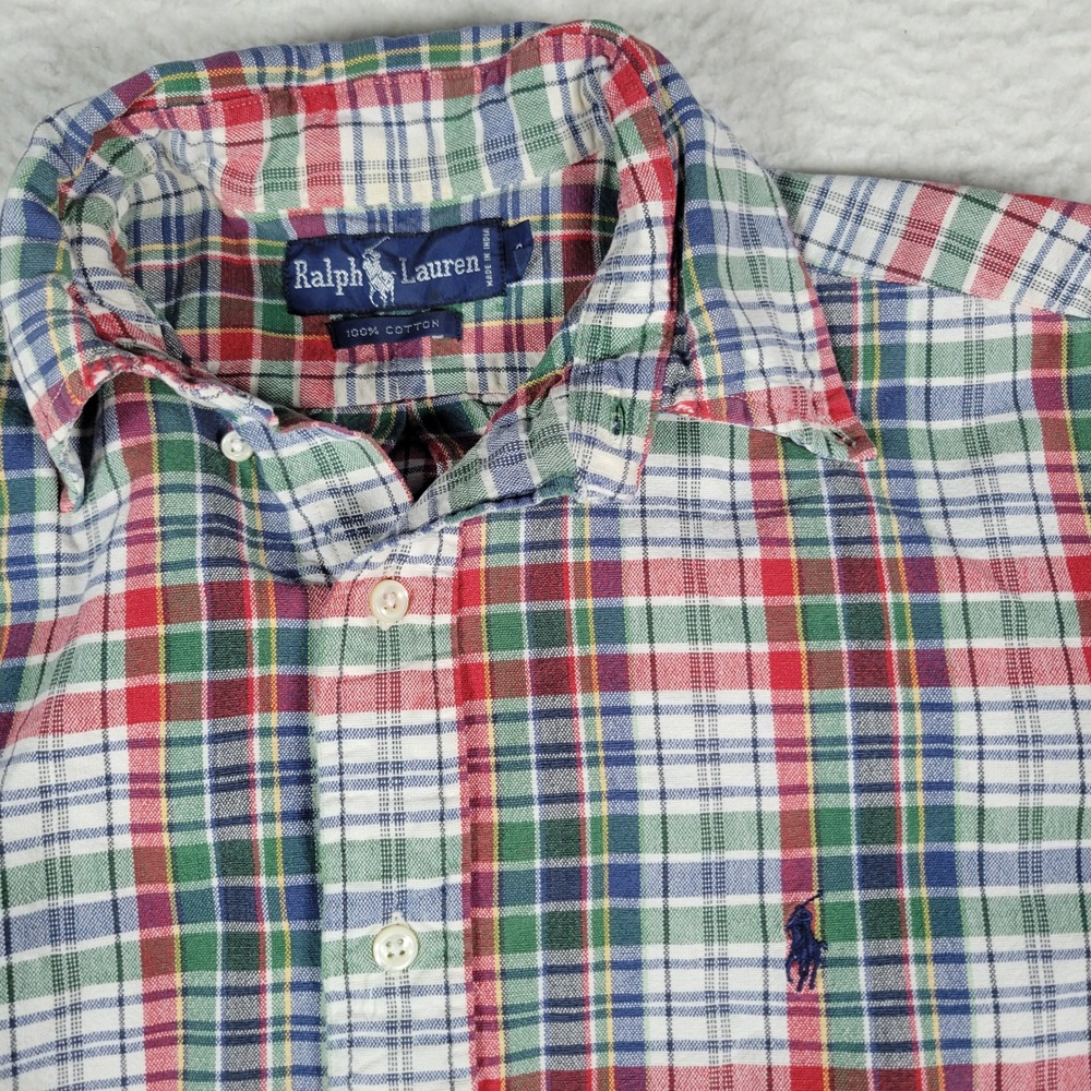 Ralph Lauren Plaid Shirt Mens L Multicolor Long Sleeve Cotton Button Down Pony